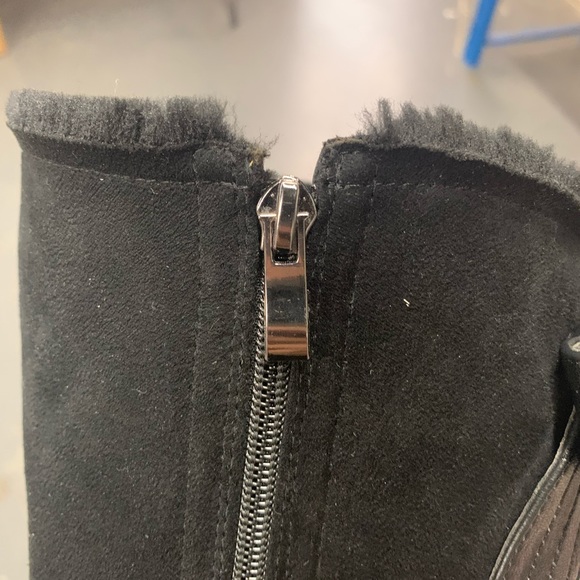 Faux Fur Lined Knee High Winter Boot in Black Faux Suede and Leather - Picture 11 of 16